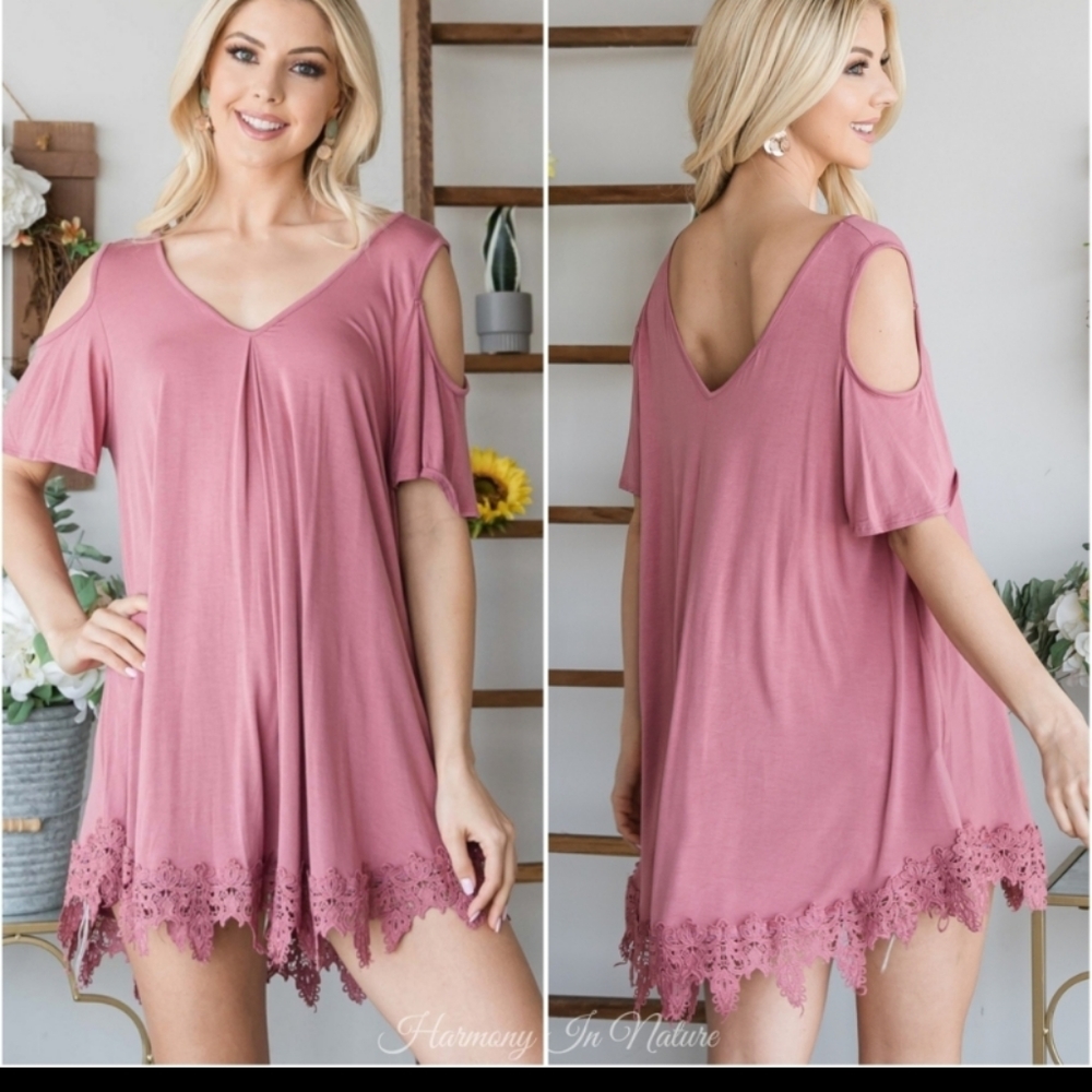 Modal Lace Trim Cold Shoulder Tunic